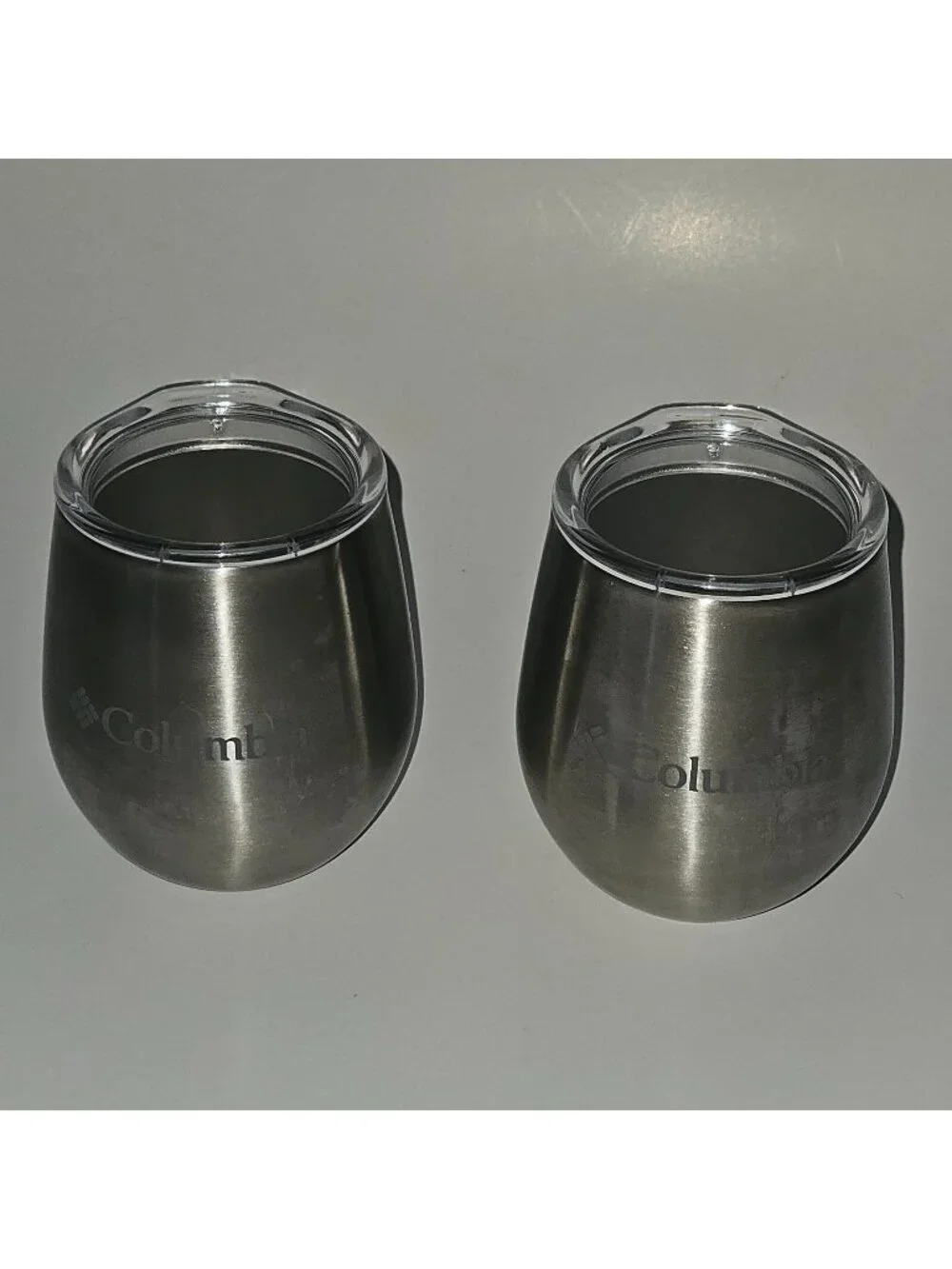 2 Columbia 12 oz Stainless Tumbler Lot Silver Cups With Lids